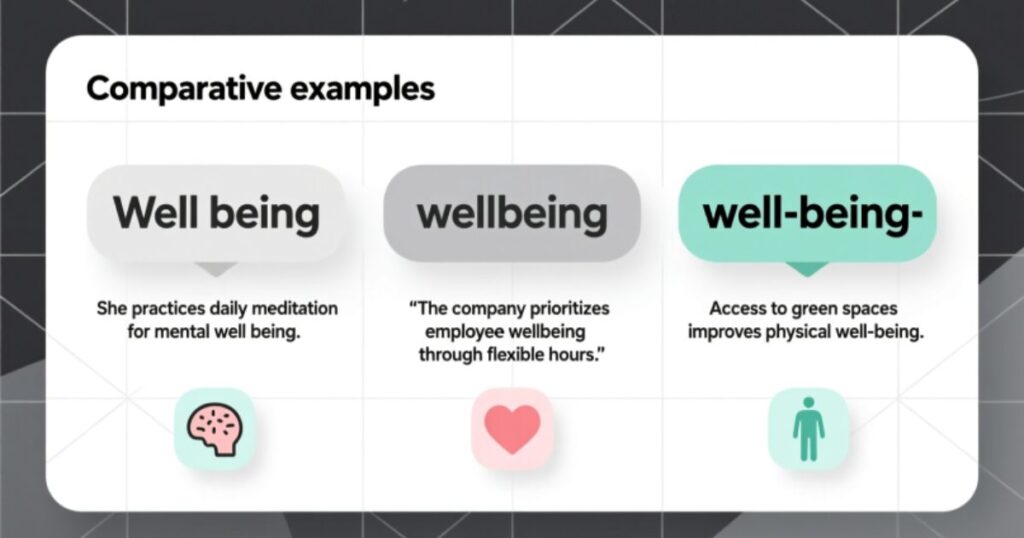 Well being vs wellbeing vs well being examples